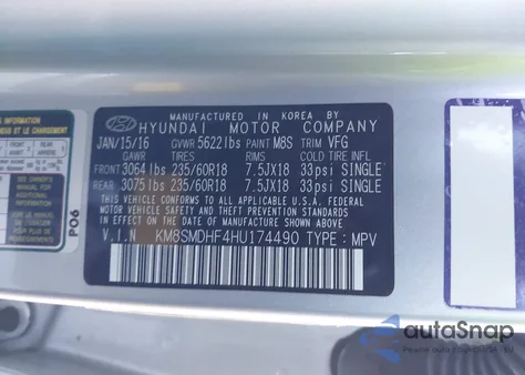 2017 Hyundai Santa Fe Se from USA, damaged, VIN KM8SMDHF4HU174490